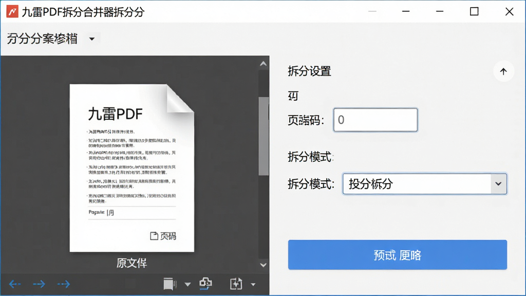 һ��չʾ����PDF��ֺϲ�����ֹ��ܵ�ʾ��ͼ�����������������еĲ��������壬����Ϊ���ԭ�ļ�����ͼ���Ҳ��ֲ���ѡ��Ű����������Ϊ��ƽ���칫�������棬ϸ�ڰ���ҳ������򡢲��ģʽ�����˵���Ԥ����ť�������������ɾ����޶���Ԫ��