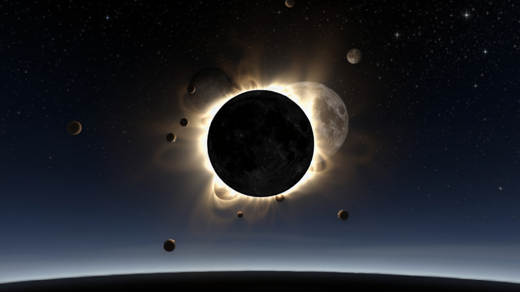 �������Ĺݣ�Stellarium����ʳģ�⻭�棬����Ϊ̫���������ڵ�����д����������Ϊ����⻷����ΧΪ������������ƽ�ߣ��Ű���õ�Ӱ��������ͼ�����Ϊдʵ������Ӱ��ϸ�ڰ������������������������ǿձ���������Ϊ8K�����壬�ɾ��޶���Ԫ��