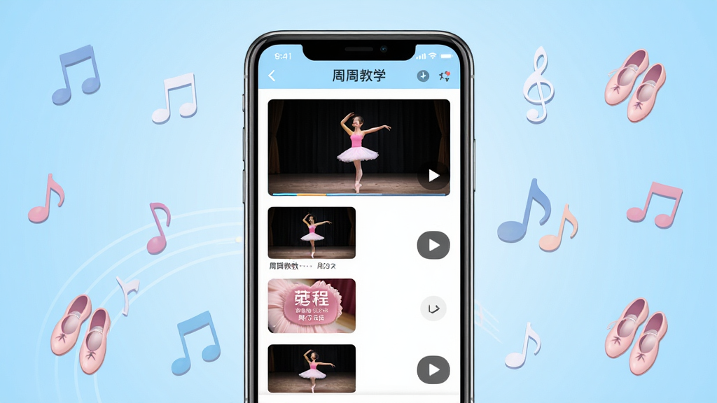 ����ѧ����������ȫòչʾ���ֻ���Ļ���з��ã���Ļ����ʾ�赸��ѧ��Ƶ�б��Ͱ�����γ̷��棬����Ϊǳ��ɫ���䣬��Χ������������Ьͼ�꣬���ּ��Գƣ�������»��ã�ϸ�ڰ�����Ƶ����ͼ�Ͳ��Ű�ť�������������ɾ����޶���Ԫ��