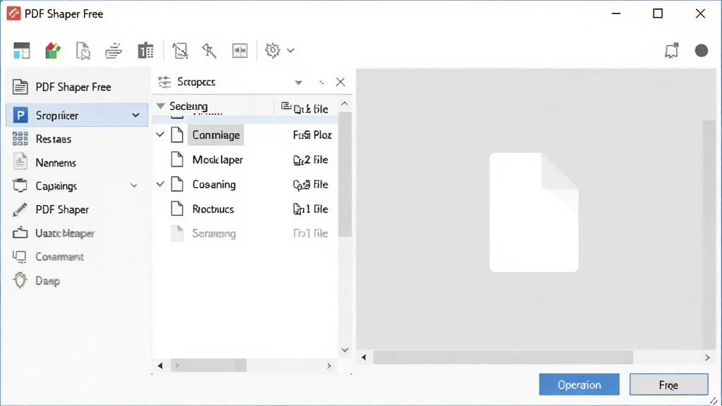 һ��չʾPDF Shaper Free�����������ͼƬ����������Ϊ�������ڣ����ڱ�������ʾ��PDF Shaper Free�������Ϊ���ܵ����б����Ҳ�Ϊ�ļ���ק�������岼�����������Ϊ�ִ���Լ�İ칫�������棬ϸ�ڰ���������ͼ�ꡢ�ļ��б�����Ͳ�����ť�����ʸ��壬�ɾ����࣬�޶���Ԫ��