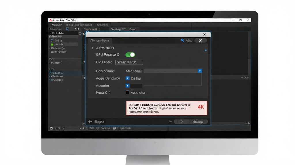Adobe After Effects ���ְ�װ������������ʾ��ͼ������Ϊ������Ļ����ʾ������ѡ��������壬����Ϊ���е���ʽ���棬�Ű��࣬���Ϊ�Ƽ���UI���ϸ�ڰ���GPU���ٿ��ء�����·�����á��Զ�����ѡ���������ʾ�򣬻���Ϊ4K�����壬�ɾ��޶���Ԫ��