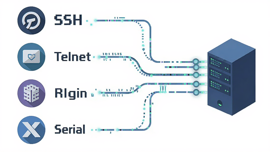 һ��չʾPuTTY��Э�����������Ĳ廭����������г�SSH��Telnet��Rlogin��Serial��Э��ͼ�꣬�Ҳ������ӵ�һ̨������������Ϊ���ҶԳƽṹ�����Ϊ��ƽ���Ƽ��磬ϸ�ڰ��������������ͷ���ڵ㣬���ʸ��壬�ɾ������ұ���