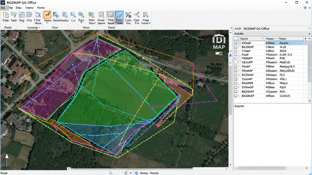 һ��չʾBIGEMAP GIS Officeʸ���༭���ܵ�ͼƬ��������������������ʾ�Ų�ɫʸ������κ���������������Ӱ���ϣ��Ҳ����Ա������ж���ֶ����ݣ��������ϱ༭��ť������ʾ�����רҵ���������ʸ��壬�ɾ��޶���Ԫ�أ�ͼƬ�д��С�BIGEMAP GIS Office������