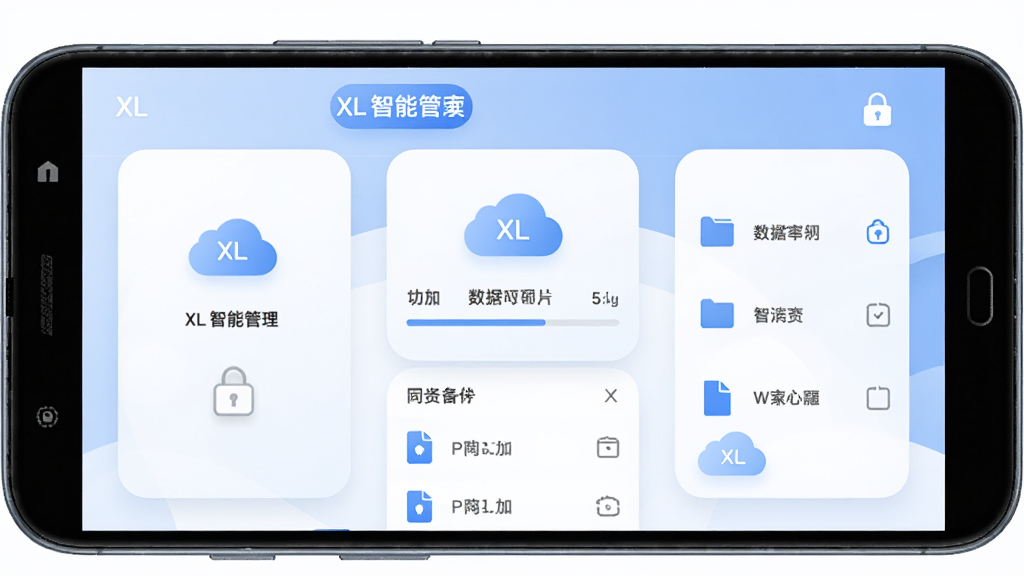 һ��չʾXL�����ն�����ͬ���뱸�ݹ��ܵ���ͼ������Ϊ��׿�ֻ���Ļ����Ļ����ʾXL�����ն˵ı��ݹ������棬�����ƶ�ͼ�ꡢ���������ļ��б�������Ϊ���п�Ƭʽ�����Ϊ���Բ����ƣ�ϸ���ϴ��е���ɫ��������ΰ�ȫ��ʶ�����ʸ��壬�ɾ����޶���Ԫ�ء�