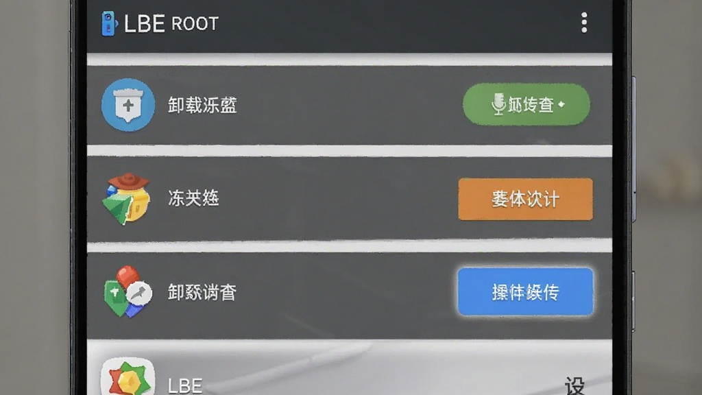 ������LBEһ��ROOTϵͳ��������չʾ������Ϊ�ֻ���Ļ��ʾϵͳӦ���б����Ű�����б��Ӳ�����ť����ʽ�����Ϊ������Ӧ�ý��棬ϸ�ڰ���ж�ض���Ȳ���ͼ�꣬���ʸ���ɾ��޶���Ԫ��