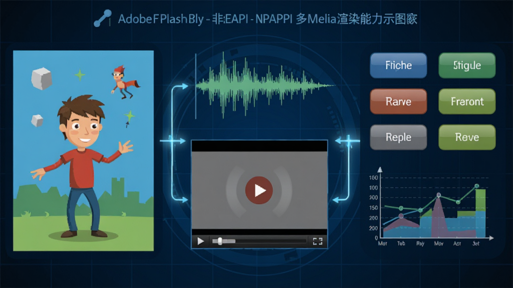 һ��չʾAdobe Flash Player ��IE�� - NPAPI ��ý����Ⱦ������ʾ��ͼ�������Ϊ�����������Ϊʸ��ͼ���붯����ɫ���м�Ϊ��Ƶ��������Ƶ���Ŵ��ڣ��Ҳ�Ϊ����ʽ��ť������ͼ������������ͨ���������ӣ�����Ϊ����ɫ�Ƽ������񣬷��Ϊ��Ϣͼ��ƣ�ϸ�ڰ���ͼ�ꡢ���Ρ���ť��ͼ��Ԫ�أ������������ɾ����޶���Ԫ��