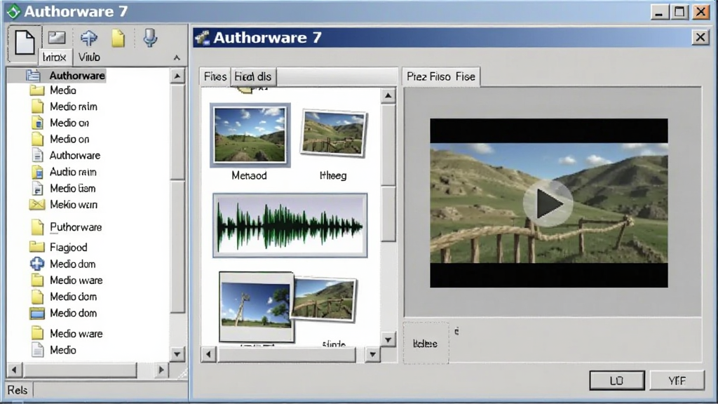 һ��չʾ Authorware 7 ��ý���زĵ�������ͼƬ������Ϊ����Ի�����ý��ͼ�꣬����Ϊ����ļ��б����Ҳ�Ԥ�������Ű����������Ϊ����������ͼ��ϸ�ڰ���ͼƬ����ͼ����Ƶ���Ρ���ƵԤ���򣬻����������ɾ����޶���Ԫ��