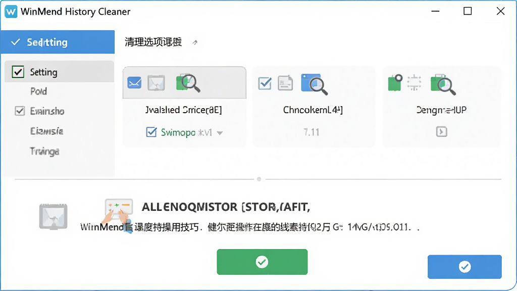 WinMend History Cleaner ʹ�ü���ʾ��ͼ������Ϊ���������������ʾ�򣬲���Ϊ���½ṹ�Ϸ���ʾ����ѡ���·���ʾ������ʾ�����Ϊ���±�ƽ�磬ϸ�ڰ�����ѡ����ʾ���֡�Сͼ�ꡢȷ�ϰ�ť������ɾ����࣬���ʸ��壬��������������Ϊ��ɫ���޶���װ��Ԫ��