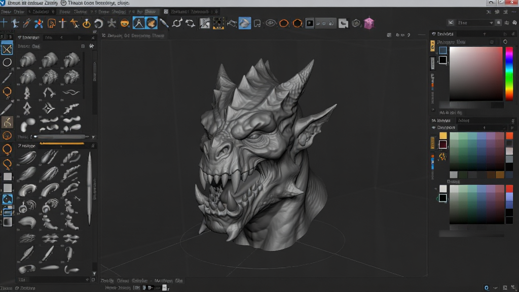 Zbrush ��ά���ֵ����������ȫ��չʾ���������һ�����ھ�ϸ��̵Ĺ���ͷ��ģ�ͣ����ܻ����Ÿ����ˢ��塢���߼�����ɫʰȡ������������רҵ��������Ϊ��ɫϵרҵ�������棬ϸ�ڷḻ�������������ɾ����޶���Ԫ��