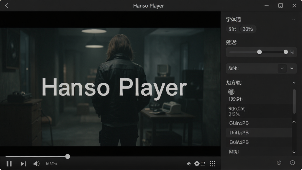 ��Ƶ���Ż����е�����Ļ������壬����ΪHanso Player���Ŵ��ڣ�����Ϊ�����Ƶ���桢�Ҳ���Ļ����ѡ��Ű�Գƣ����Ϊ��ɫרҵӰ�����棬ϸ�ڰ�����Ļ�ӳٻ��顢�����Сѡ������л��б��������д�����