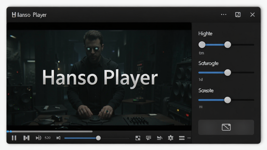 ��Ƶ���������������ڲ��Ŵ����ϣ�����ΪHanso Player������������Ϊ�в���Ƶ���Ҳ���ڻ��飬�Ű���գ����Ϊ��ɫ�Ƽ��磬ϸ�ڰ������ȡ��Աȶȡ����ͶȻ��顢��ͼ��ť�������д�����