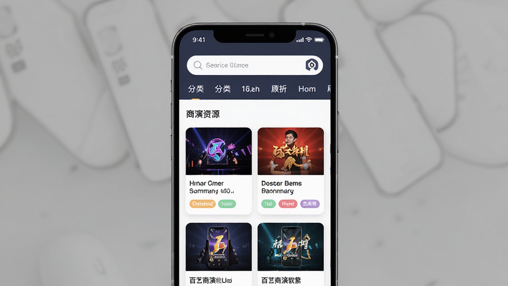 ����Ϊһ�������ֻ�����Ļ��ʾ��������������ҳ���棬����Ϊ�Ϸ�����������ർ�����в�Ϊ������Դ��Ƭ�б����Ű�����������Ϊ�ִ���ƽ����ƣ�ϸ�ڰ�����Ƭ����ͼ�������������ǩ��ť�����ʸ��壬�ɾ����޶���Ԫ��