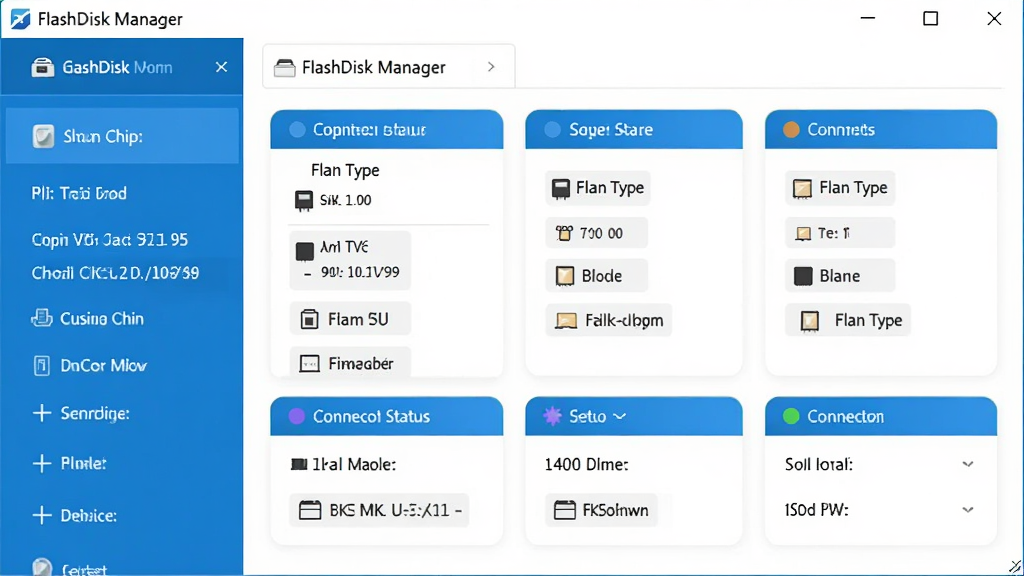 һ��չʾ FlashDisk Manager �Զ�ʶ��U������оƬ���̵�ͼƬ������Ϊ���������е��豸��Ϣ��壬�������б��Ͳ�����Ƭ��ʽ���֣��Ű����������Ϊ�Ƽ�������ɫ��ϸ�ڰ���оƬ�ͺ����֡���������ͼ�ꡢ����״ָ̬ʾ�ƣ�����ɾ����࣬�޶���װ�Σ����ʸ��壬�ʺ���Ϊ��������չʾͼ��