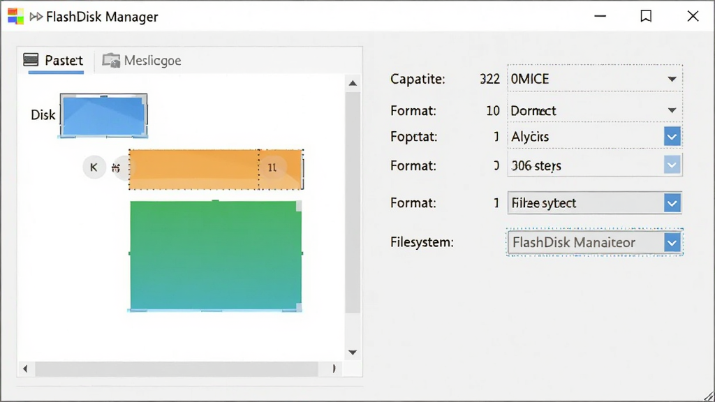 һ��չʾ FlashDisk Manager �����������ܵĽ���ͼƬ������Ϊ�������ô��ڣ��������Ϊ���̷���ʾ��ͼ���Ҳ�Ϊ�����͸�ʽѡ��Ű���������Ϊ��Լ����磬ϸ�ڰ�������ɫ�顢�������֡��ļ�ϵͳ�����˵�������ɾ����࣬���ʸ��壬�ʺ���������չʾ��