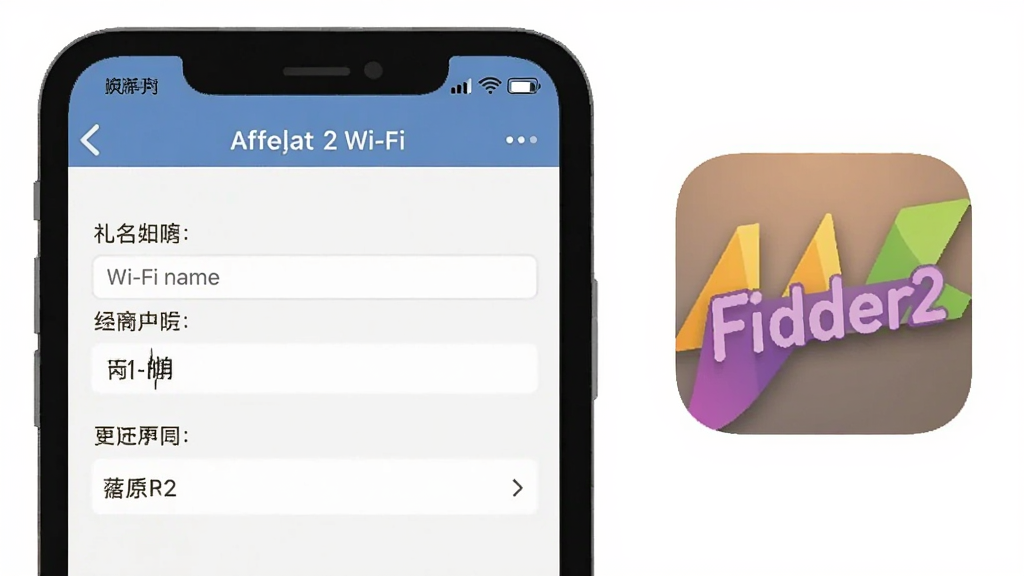 һ��չʾ���ֻ������� Wi-Fi �����Ľ���ʾ��ͼ���������ֻ���Ļ��ʾ��������ѡ��������Ͷ˿�����д���Ա��� Fiddler2 ��ͼ�꣬������ֳ��ƶ���ץ�����õ�ָ�������������������ɾ����޶���Ԫ��