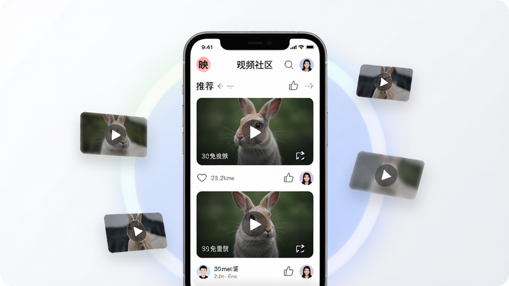 ӳ����Ƶ����Ӧ�ý���չʾ������Ϊһ�������ֻ���Ļ��ʾӳ��App��ҳ�Ƽ���������Ϊ�������������ٲ�����Ƶ���棬�Ű��������򣬷��Ϊ�ִ���Լ�Ƽ��У�ϸ�ڰ�����Ƶ����ͼ�����Ű�ť������ͼ����û�ͷ�񣬻������ֻ���Χ����͹��κ���������ƵԪ�أ����ʸ��壬�ɾ����޶���Ԫ��