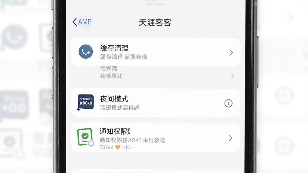 һ��չʾ���Ŀ�APP����ҳ����ֻ�����ͼ����Ļ����ʾ����������ҹ��ģʽ��֪ͨȨ�޵�ѡ�����Ϊ��ɫ����������������࣬�����������ɾ��޶���Ԫ��