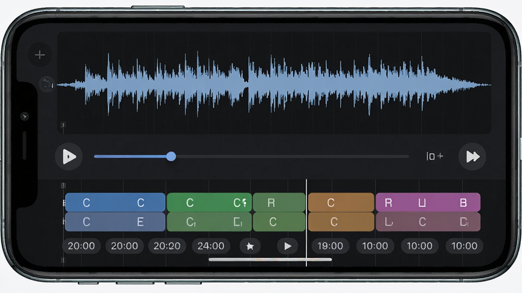 DeepChords��Ƶ����������ܽ��棬����Ϊ�ֻ���Ļչʾ��Ƶ����ͼ���·���������ĺ���ʱ�����ǩ������Ϊ���½ṹ�������רҵ��ϸ�ڰ��������������Ű�ť�����ɫ�飬���ʸ��壬�ɾ����޶���Ԫ��