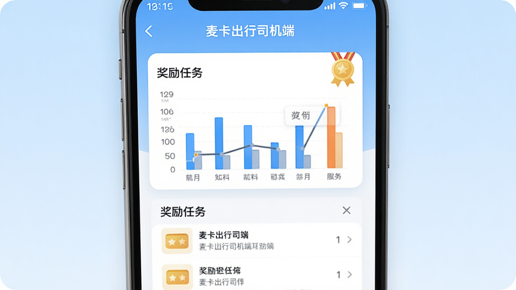 һ��չʾ˾��ҵ���뽱�����Ľ����ͼƬ����������Ϊ�ֻ���Ļ��ʾ��״ͼ�ͽ��������б�������Ϊ����ɫ���䣬���ֲ������½ṹ��������¼�࣬ϸ�ڰ������󿨳���˾���ˡ�����ͽ���ͼ�꣬�����������ɾ��޶���Ԫ��