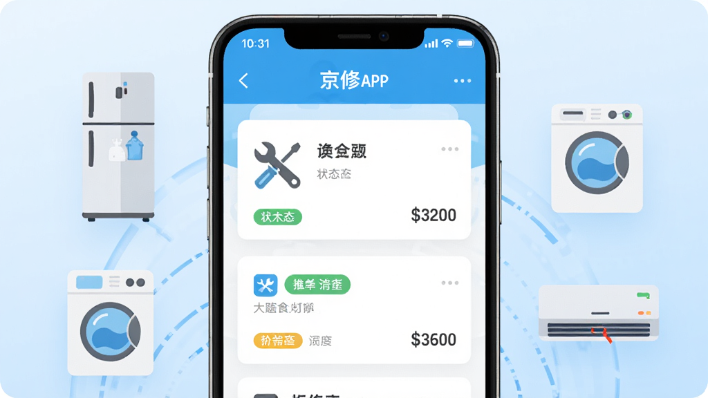 ��������Ϊһ�������ֻ�����Ļ��ʾ����APP��ά�޶����б����棬�������а��ֺ���˿��ͼ�꣬����Ϊ����ɫ���䣬���ֲ��þ��й�ͼ���ֻ�������Ư���ļҵ�ά��Ԫ������䡢ϴ�»����յ�ͼ�꣬���Ϊ��ƽ���Ƽ��磬ϸ�ڰ��������Ŀ�Ƭʽ������Ϣ��״̬��ǩ�ͼ۸���ʾ������Ϊ����4K���ɾ���࣬�޶���Ԫ�ء�