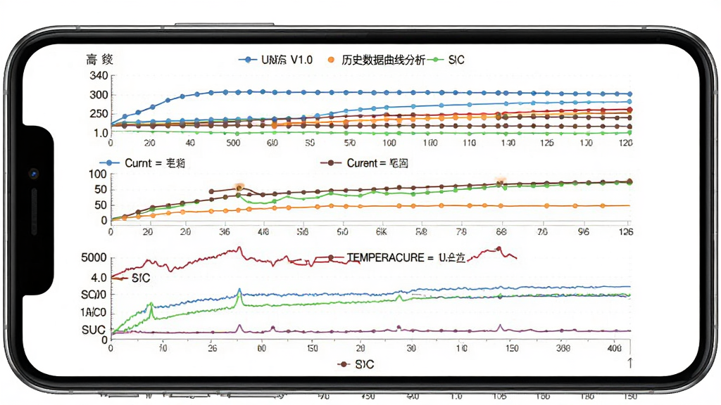 BMS���ϵͳV1.0����ʷ�������߷������棬�ֻ���Ļ��ʾ������ɫ����ͼ��������ѹ���ߡ��������ߡ��¶����ߺ�SOC���ߣ�����Ϊʱ���ᣬ����Ϊ��ֵ������Ϊ��ɫ����񣬲��ֲ����������е�����ͼ�������Ϊ���ݿ��ӻ���ƽ��ƣ�ϸ�ڰ���ͼ����ע�����ݵ���������ʸ��壬�ɾ����޶���Ԫ��