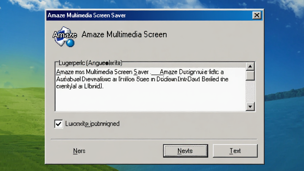 ������Amaze Multimedia Screen Saver������װ�򵼽��棬����Ϊ���жԻ����Ű����������Ϊ����Windows��װ���棬ϸ�ڰ�����һ����ť������Э�鹴ѡ�򣬻��ʸ��壬�ɾ����޶���Ԫ��