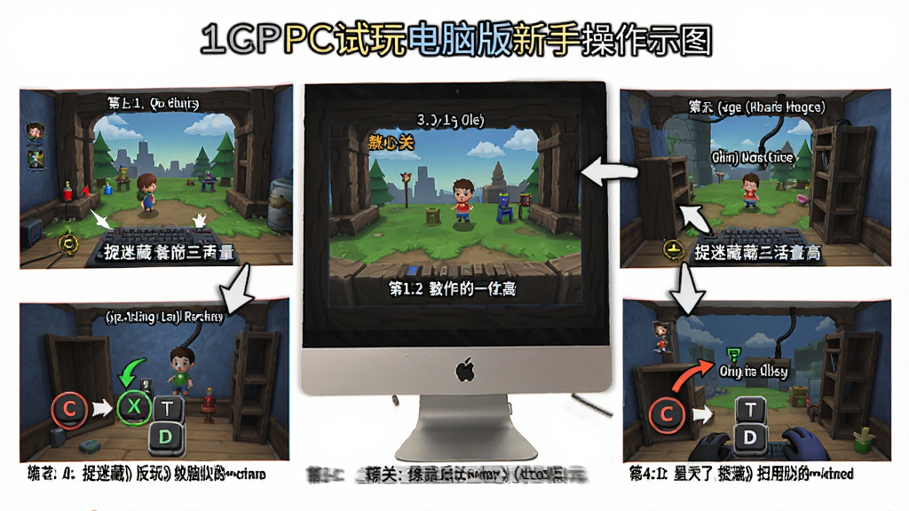 ׽�Բ�PC������԰����ֲ���ʾ��ͼ������Ϊ������Ļ��ʾ��Ϸ��ѧ�ؿ������ֲ��÷ֲ���ͼ���У��Ű�������ע��������ʾ���֣����Ϊ���̷̳磬ϸ�ڰ�����ͷָʾ������˵�������ʸ��壬����ɾ����޶���Ԫ��