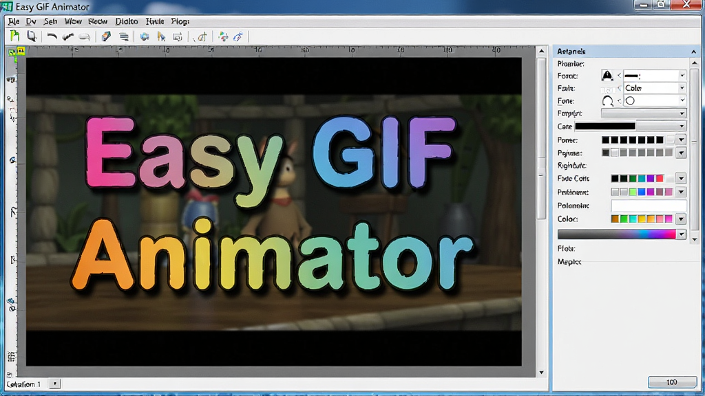 һ��չʾ Easy GIF Animator �������ӹ��ܵ�ͼƬ�������������༭��������һ��GIF����֡��֡�ϵ����˲�ɫ�������ݣ����ִ�����Ӱ�����Ч�����Ҳ����������ʾ�������ɫ����ѡ�������Ϊ���������ͼ���ϸ�����������ʸɾ����޶���Ԫ��