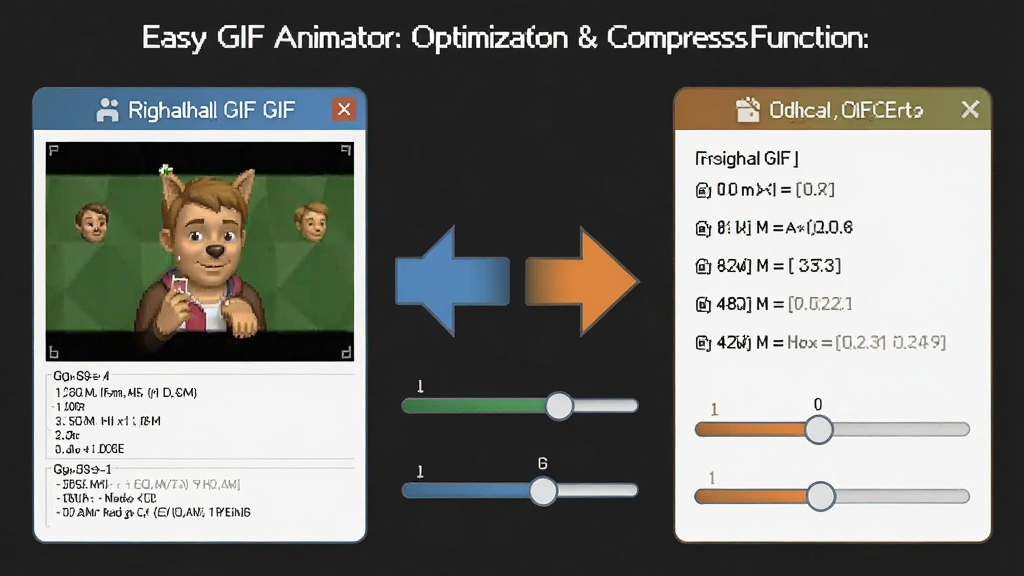 һ��չʾ Easy GIF Animator �Ż���ѹ�����ܵ�ʾ��ͼ�����������ΪԭʼGIF�ļ���Ϣ���Ҳ�Ϊ�Ż�����ļ���Ϣ���м��жԱȼ�ͷ�Ͳ������ڻ��飬������Ϊ���ݿ��ӻ���Ϣͼ���ɫ�ʼ�࣬ϸ�����������ʸɾ����޶���Ԫ��