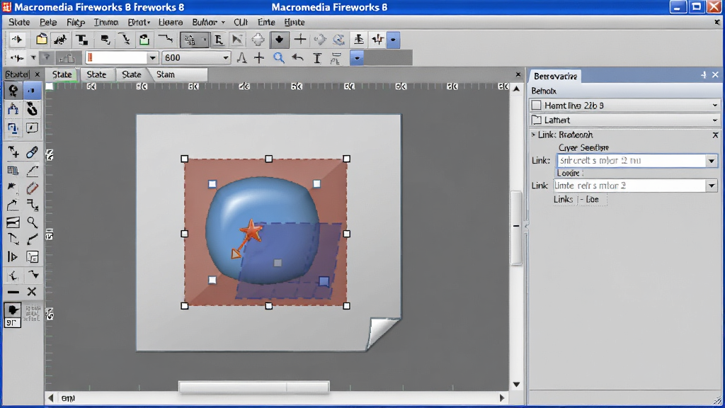 һ��չʾ Macromedia Fireworks 8 ������ť���������ͼƬ������Ϊ��ť�༭������Ϊ��壬���ֲ������½ṹ���Ű����������Ϊרҵ��ƽ�ѧͼ��ϸ�ڰ���״̬��ǩ���������ǲ����������򣬻��������ɾ����޶���Ԫ�أ�����������Ϊ��Macromedia Fireworks 8����