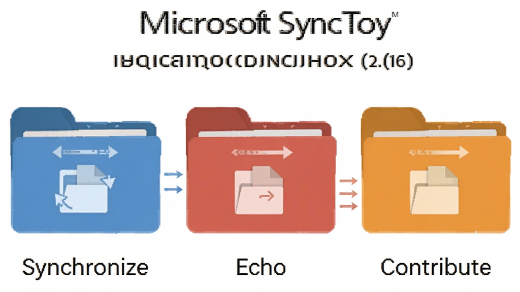 һ��չʾ Microsoft SyncToy ����ͬ��ģʽ�Աȵ�ʾ��ͼ������Ϊ�������е��ļ���ͼ�꣬�ֱ��ע
