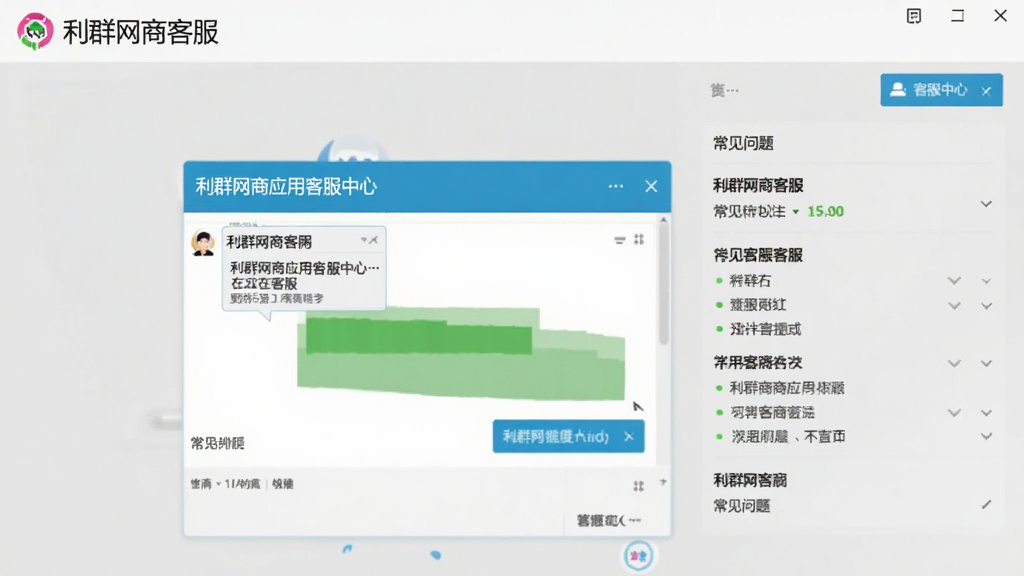 利群网商应用客服中心界面,显示在线客服对话框与常见问题列表,背景为浅灰色,界面布局清晰,文字标注“利群网商客服”