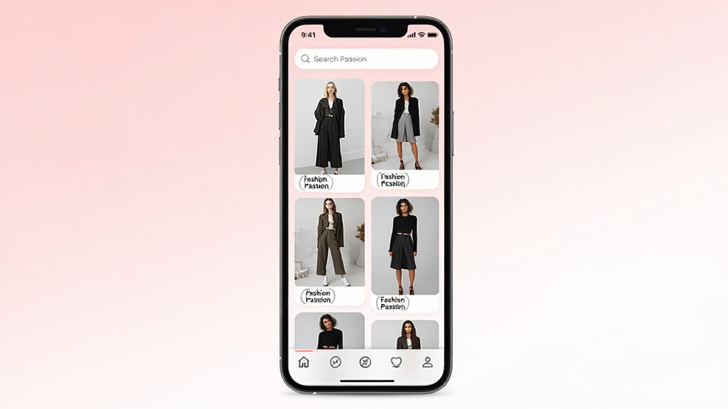 һ��չʾ Fashion Passion Ӧ����������ֻ�����ͼ�������������ֻ���Ļ����Ļ����ʾʱ�д����ٲ�����Ƭ����Ƭ���и����װ����ͼƬ�ͱ�ǩ������Ϊǳ��ɫ���ɫ���䣬��������ִ���ϸ�ڰ����ײ��������Ͷ��������򣬻����������ɾ����޶���Ԫ��