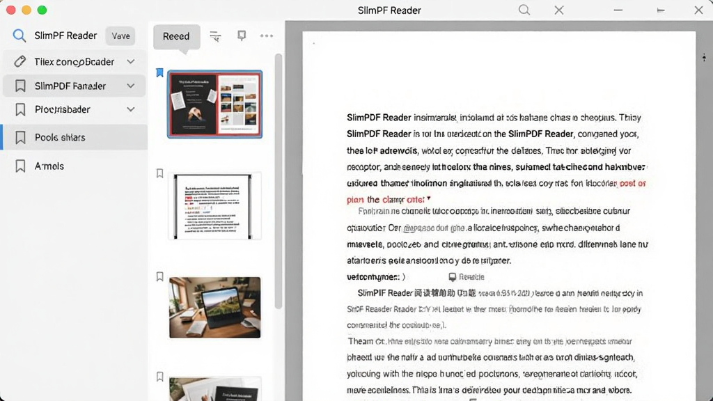 SlimPDF Reader �Ķ��������ܽ��棬����Ϊ���������չʾ��ǩ������ͼ������Ϊ���ҷ������Ű����Ϊ�����Ҳ�Ϊ���ģ����Ϊʵ�ù��߷磬ϸ�ڰ����Ŵ�ͼ�����ǩ��ǣ��������� �޶���Ԫ��