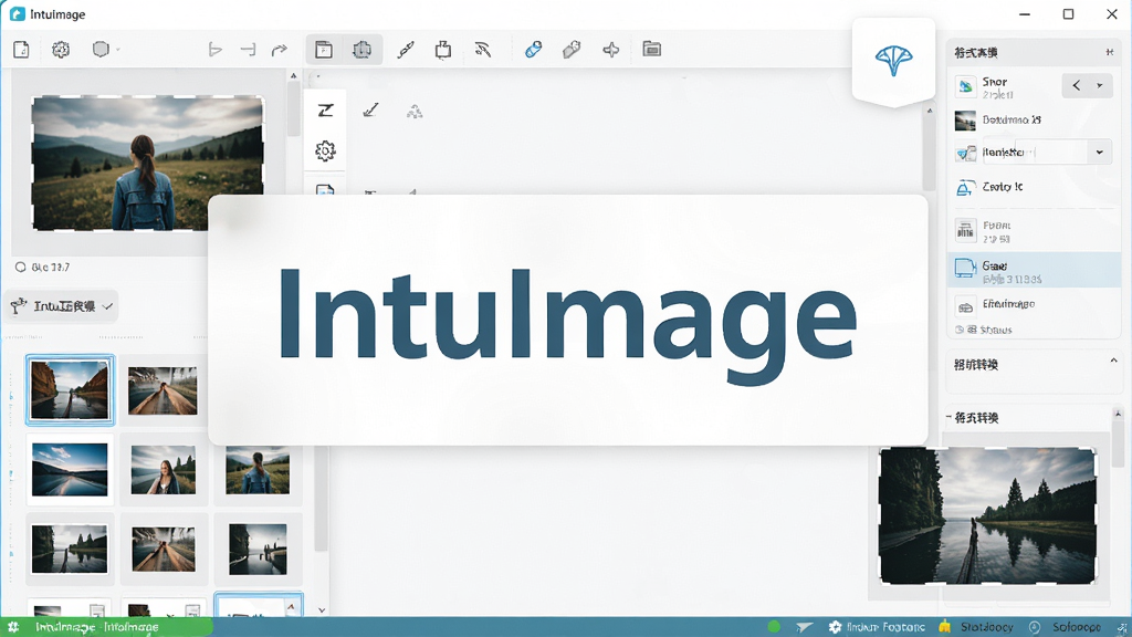 IntuImage����������ȫòչʾ�������������������ơ�IntuImage���Ĵ��logo����Χ����ͼƬ������ڡ��༭�������͸�ʽת����壬���岼�ֲ��ü���ǳɫ��Ƭʽ��ƣ�����ִ����£�ϸ�ڰ�������ͼԤ���������ܰ�ťͼ���״̬��ʾ�������ʸ��壬����ɾ����޶���Ԫ��