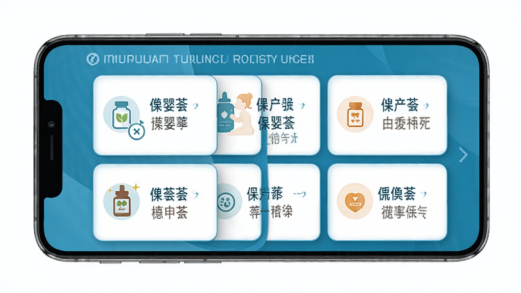 葆婴荟产品使用指引界面示意图,手机屏幕显示分步骤的操作说明卡片,每张卡片配有简洁的图标和文字说明,界面布局规整,配色清爽,风格专业,画质清晰,无多余元素