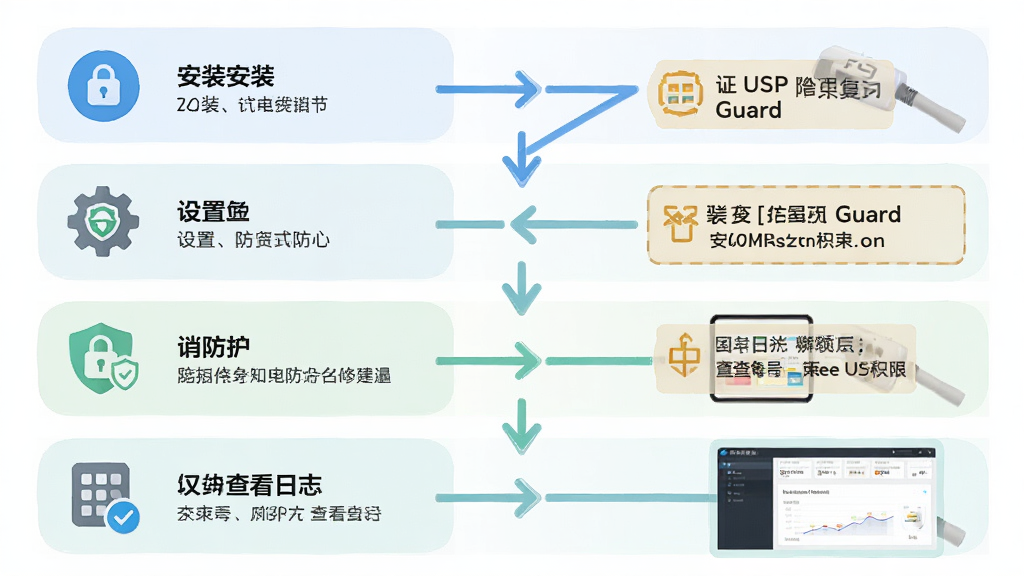 ������ Free USB Guard ������ʹ�ò�������ͼ������Ϊ���ϵ��µĲ���ʽ�Ű棬������װ�����á��������鿴��־�ĸ����ڣ����Ϊ����ǳɫ��Ϣͼ���ϸ�ڰ���ÿ�������ͼ�ꡢ��ͷ�����ߡ�����ԱȨ����ʾ�����ý�������ͼ������Ϊ���壬����ɾ����޶���Ԫ��