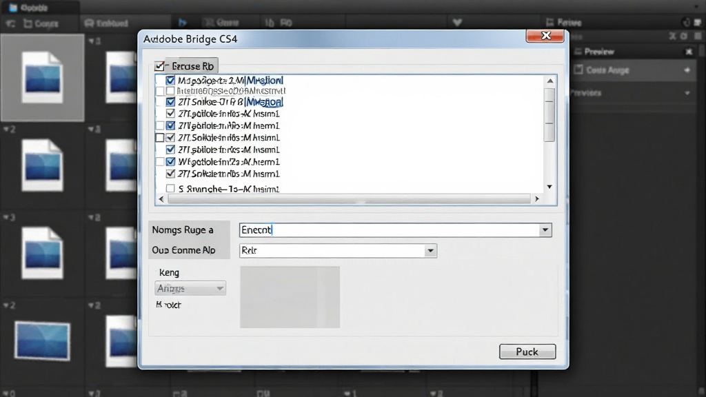 һ��չʾ Adobe Bridge CS4 �����������Ի����ͼƬ���������뵯����������ʾ����ļ����б���������������򣬱�����Լ�ɼ�����ͼ����������Ϊ�Ƽ��칫�磬ϸ�ڰ�����ѡ�������˵���Ԥ�����򣬻��������ɾ����޶���Ԫ��