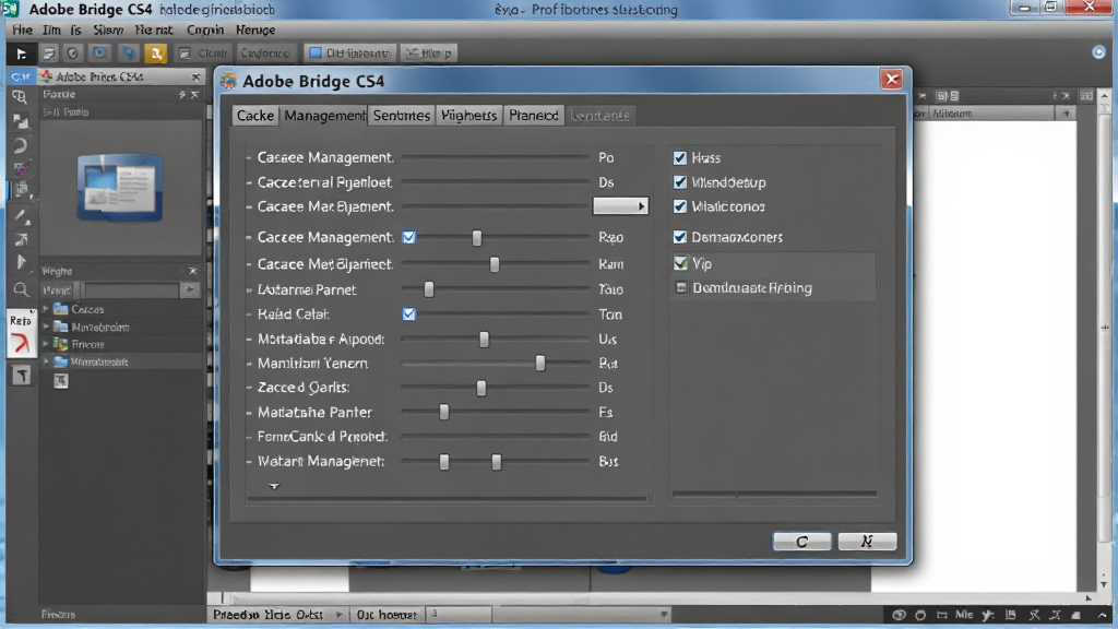 һ��չʾ Adobe Bridge CS4 ��ѡ�����ý����ͼƬ�������е�����������ʾ�������������ͼ������Ԫ��������ѡ�����Ϊ���������棬������Ϊ�����̷̳磬ϸ�ڰ���ѡ���ǩ������͸�ѡ�򣬻��������ɾ����޶���Ԫ��
