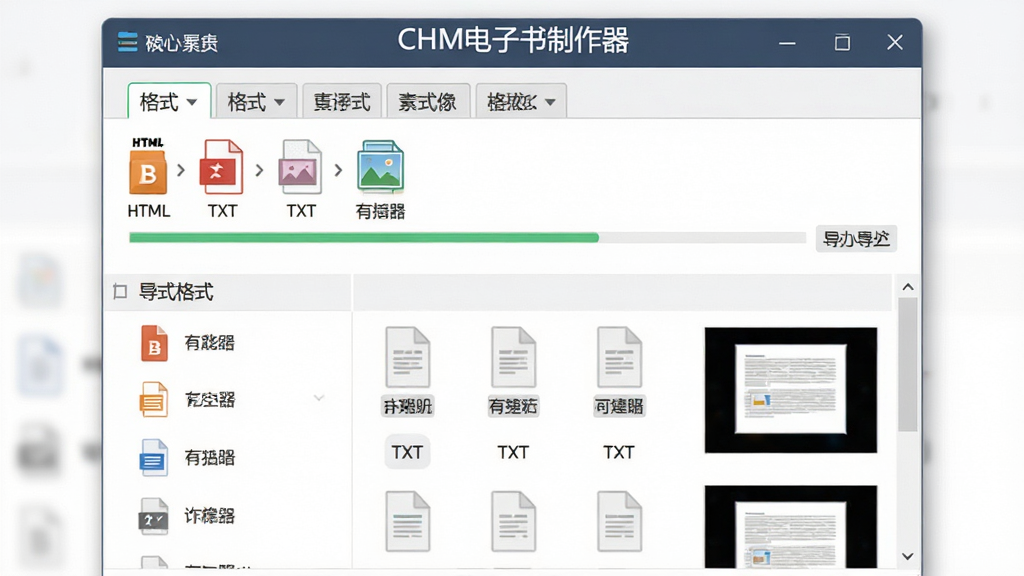CHM���������������ʽ�زĵ��빦��չʾ������Ϊ�ļ�����Ի������ز��б�������Ϊ�Ϸ���ʽѡ���ǩ���·��ļ��б���Ԥ������ͼ���Ű�����ֱ�ۣ����Ϊ��Լ����磬ϸ�ڰ���HTML��TXT��ͼƬ�ļ�ͼ�ꡢ�������������ʽ��ǩ�����������ɾ��޶���Ԫ�أ���������ʾ����