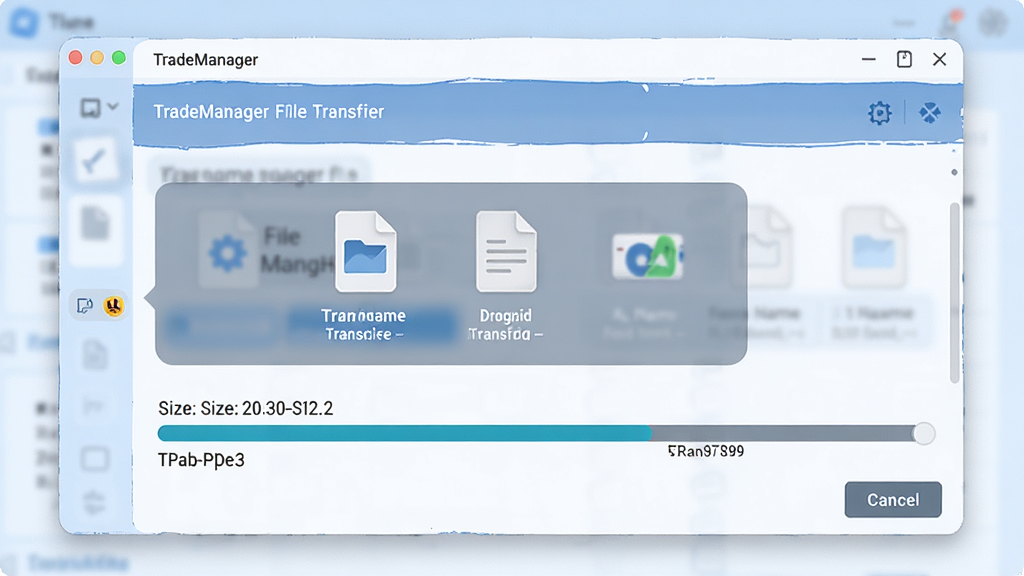 һ��չʾTradeManager�ļ����书�ܵ�AI��ͼ�����������촰������ʾ�ļ���ק�����봫����������ļ�ͼ������������Ϊǳ��ɫ�������������ʵ�ã�ϸ�ڰ����ļ����ơ���С�������ٶȡ�ȡ����ť�����ʸ��壬�ɾ����޶���Ԫ��