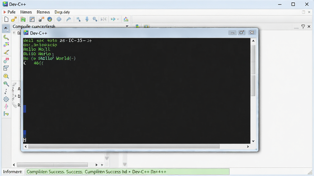 һ��չʾ Dev-C++ ��������ɹ������п���̨����Ľ�ͼ�������к�ɫ����̨������ʾ Hello World �������������� Dev-C++ �����棬�ײ���Ϣ����ʾ����ɹ���ʾ�����Ϊ��ʵ����������������������������ɾ����޶���Ԫ�ء�