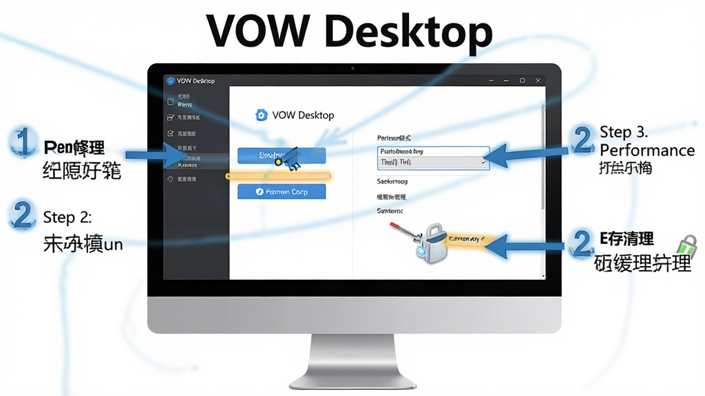 һ�� VOW Desktop ʹ�ý̳�ʾ��ͼ������������һ̨������Ļ����Ļ����ʾ VOW Desktop �����ý��棬�����и�����ע�˼����ؼ��������裬����Ȩ�����谴ť������ģʽѡ�������򡢻���������ڣ�����Ϊ���������ͼ���ͷ��ע�����Ϊ�����Ľ̳�ͼ����ϸ�ڰ��������źͼ������˵���������д������� 
