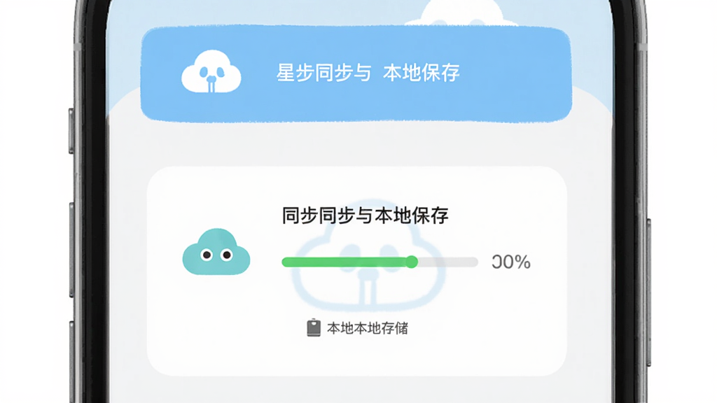 �����˲廭�ƶ�ͬ���뱾�ر�����ʾ���棬����Ϊ�ֻ���Ļ�е�ͬ��״̬��ʾ�����ֶ���������Ű��࣬���Ϊ��ˬǳɫ��ϸ�ڰ����ƶ�ͼ�ꡢͬ�������뱾�ش洢��ʶ�����ʸ��壬�ɾ����޶���Ԫ��