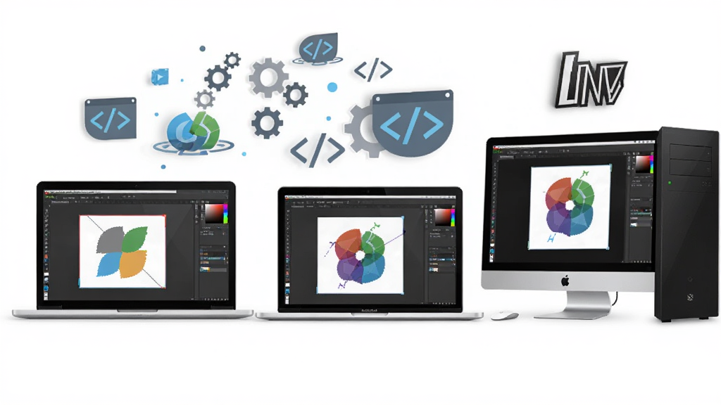 Inkscape��ƽ̨����չ���ܸ���ͼ���������ΪWindows�ʼǱ����ԣ��м�ΪMacBook���Ҳ�ΪLinux̨ʽ������̨�豸��Ļ�϶���ʾ��Inkscape�Ĳ�ɫLogo��ʸ��ͼ�Σ��������г��ֺʹ������Ư����������չ���ƽ̨�����Ƽ���ʮ�㣬�����������޶���Ԫ��