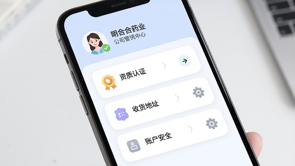 ����ҩҵ�˻�����ҳ�棬����Ϊ�ֻ���Ļչʾ�������Ľ��棬�����Ϸ�Ϊ�û�ͷ��͹�˾���ƣ��в�Ϊ������֤���ջ���ַ���˻���ȫ�ȹ�������б����Ű����룬���Ϊ���Բ�ǿ�Ƭʽ��ϸ�ڰ�����֤���¡���ͷͼ�ꡢ���ó��֣����ʸ��壬����ɾ����޶���Ԫ��
