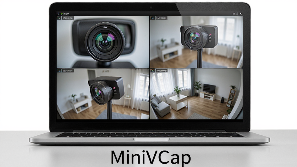 MiniVCap������ͷ���������������ȫò��������һ̨�򿪵ıʼǱ�������Ļ����Ļ����ʾ�Ĺ����ػ��棬ÿ�����ӳ��ֲ�ͬ�Ƕȵ�����ͷʵʱӰ�񣬲���Ϊ����չʾ�����뻭�棬�Ű����������ơ�MiniVCap���Լ�������ע�ڻ����·������Ϊдʵ�Ƽ��磬ϸ�ڰ�������ͷ��ͷ���⡢��Ļ�߿��ʸС�����������������������ɾ����޶���Ԫ��