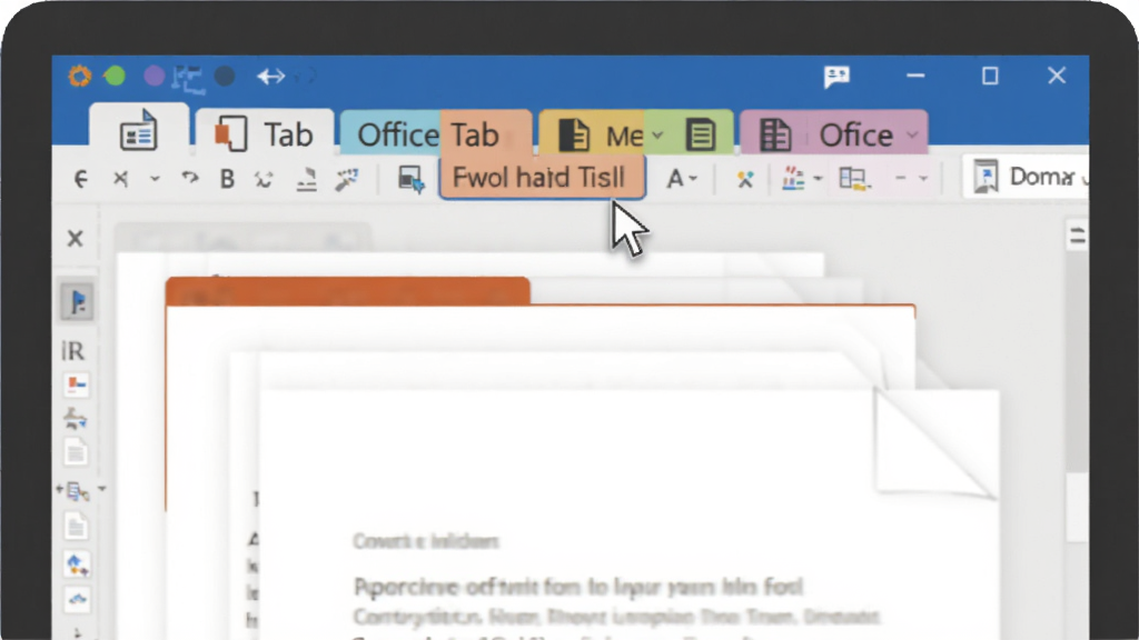 Ϊ Office Tab ��������һ�Ź���չʾͼ�������ǵ�����Ļ��ͬʱ�򿪶�� Office �ĵ��Ա�ǩҳ��ʽ���У�����Ϊ���½ṹ�Ϸ��Ǳ�ǩ���·����ĵ����������Ű������򣬷��Ϊ��ƽ���Ƽ��廭���ϸ�ڰ�����ǩ�ϵ��ĵ�ͼ�ꡢ��ɫ��ǩ�������ָ����ͣ�ڱ�ǩ�ϣ����ʸ���ɾ��޶���Ԫ��