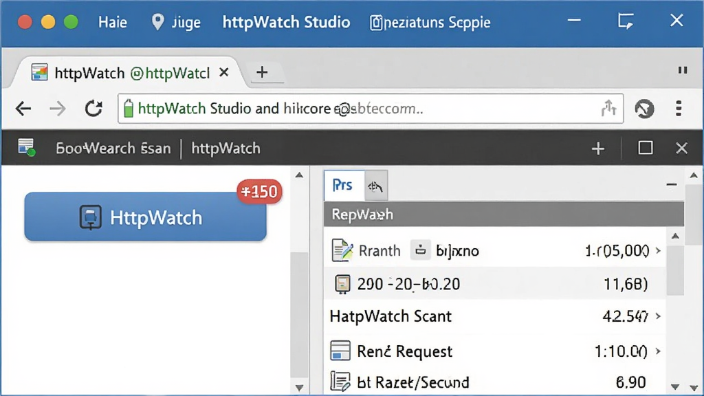 HttpWatch Studio�����������ʾ��ͼ������Ϊ�����������ǶHttpWatch������������Ϊ�����˵����Ӳ��������壬�Ű�չʾץ����ť��ʵʱ������������Ϊ���칫�������ϸ�ڰ����������ַ��������ͼ�ꡢ���������Ǳ꣬���ʸ���ɾ��޶���Ԫ�ء�