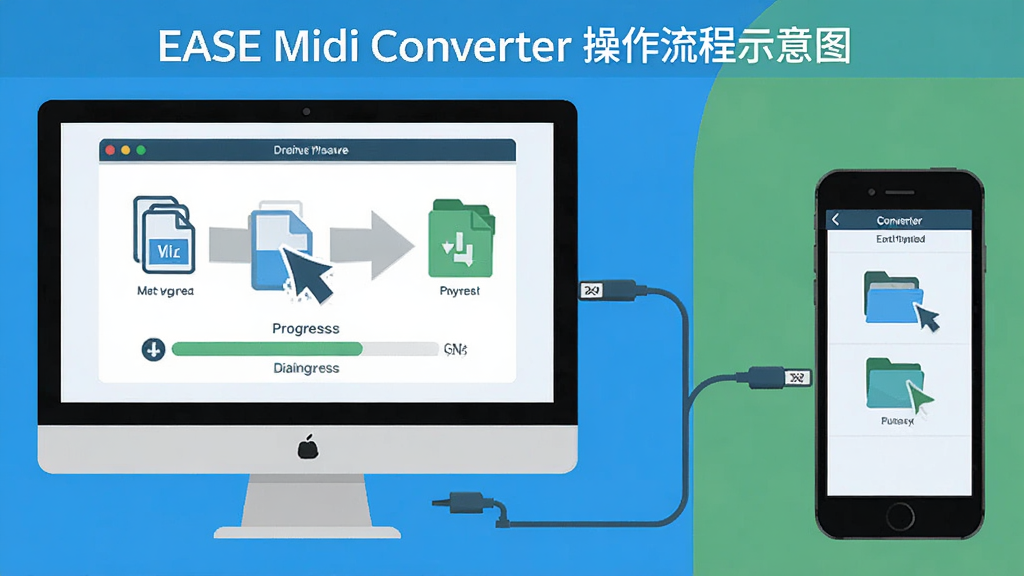 EASE Midi Converter ��������ʾ��ͼ������Ϊ������Ļ���ֻ���Ļ����չʾ�����ֲ������ҶԱȹ�ͼ���Ű����Ϊ���Զ�ת�������Ҳ�Ϊ�ƶ����ļ��������棬���Ϊ��ƽ���̳̲廭�磬ϸ�ڰ����ļ���ק��ͷ��ת��������������ļ���ͼ�ꡢ�豸�����ߣ����ʸ��壬�ɾ����޶���Ԫ��